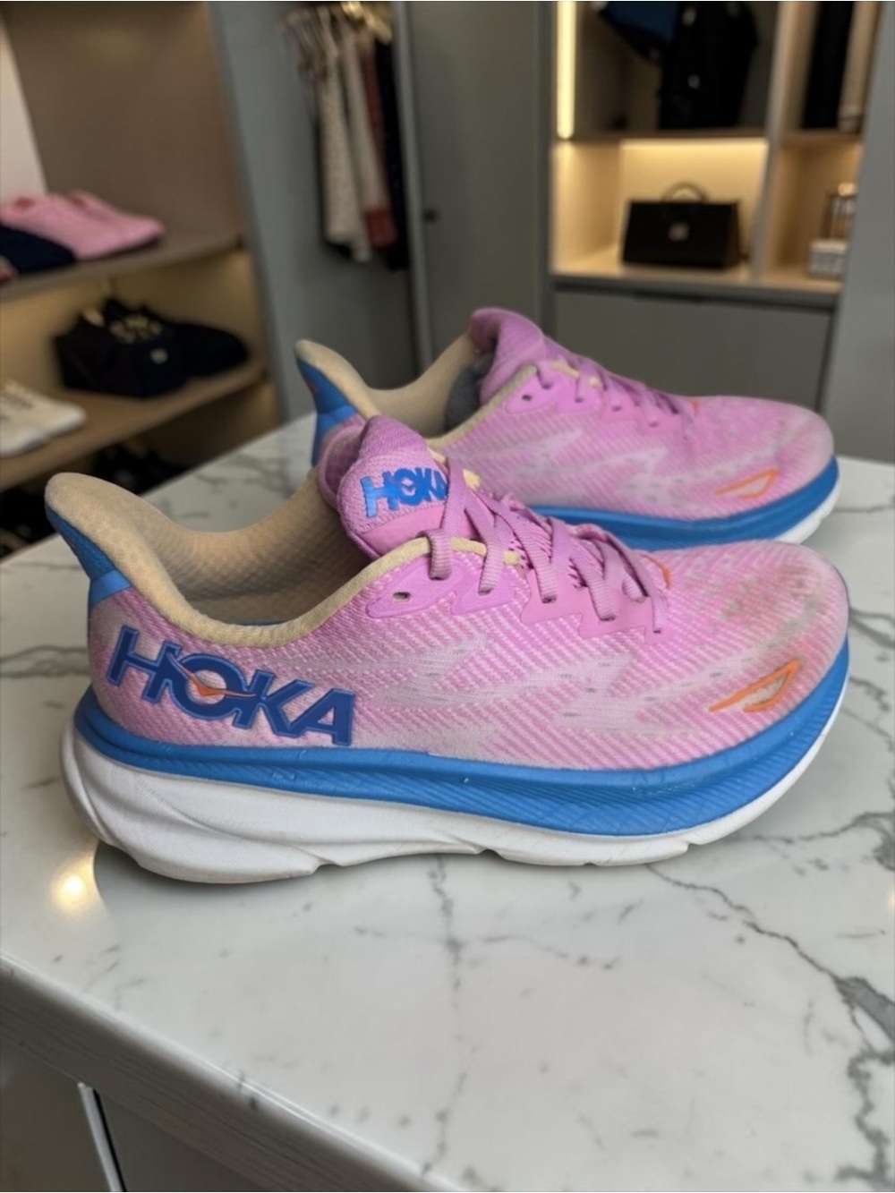 Hoka Clifton 9 Women's Size 7.5 B Pink Blue Running Shoes Model 1127896